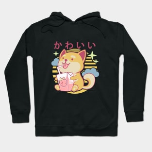 Kawaii Aesthetics Japanese Strawberry Milk Shake かわいい Dog - Purple - Strawberry Milk Hoodie